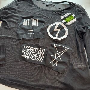 Dolls Kill x Marilyn Manson Mesh Top with Graphic Patches